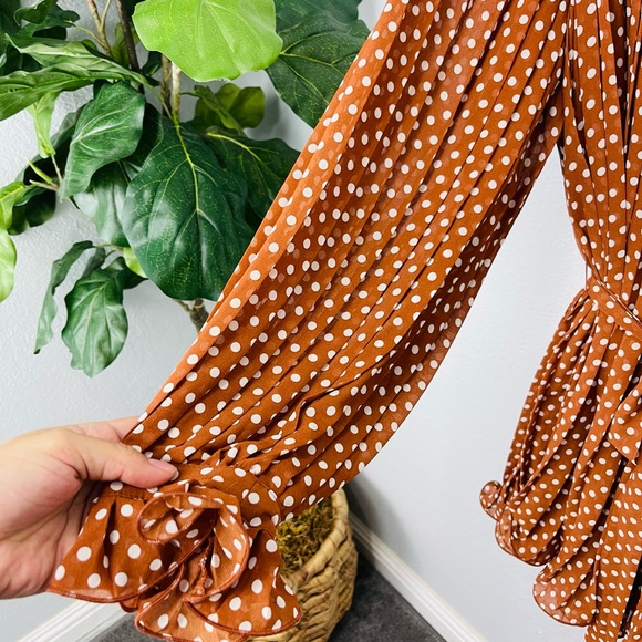 Endless Ross Polka Dot pleated Romper- Brown - Picture 5 of 9